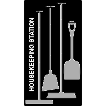 5S Supplies 5S Housekeeping Shadow Board Broom Station Version 6- Black Board / Gray Shadows With Broom HSB-V6-BLACK/GRAY-KIT